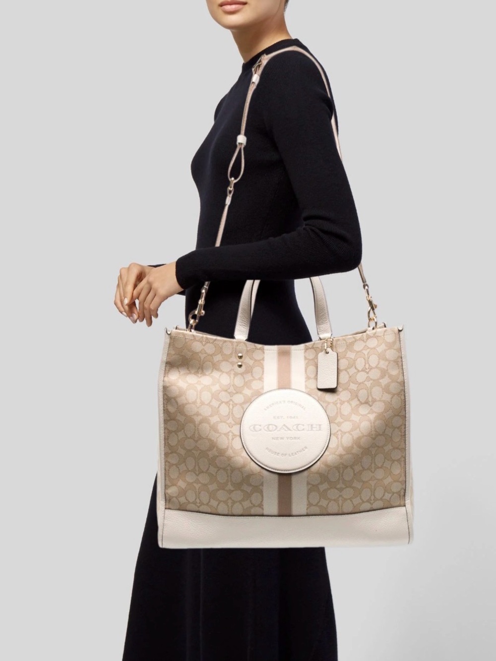 Coach Tan Signature Canvas Tote with Chalk Trim - Picture 8 of 8
